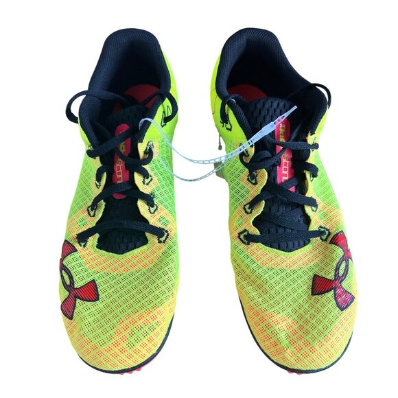 Under Armour Unixes Sprint Spikes Shoes Neon Yellow/Red Size Mens 11.5/Womens 13 - Picture 12 of 13